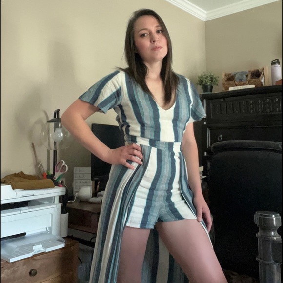 Crystal Sky Medium Blue & White Striped Romper - Picture 14 of 14